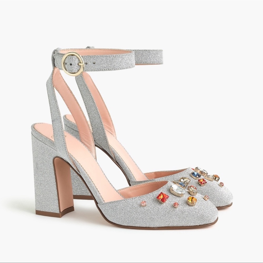 J Crew Vicky Pump With Jewels Silver Glitter 6.5